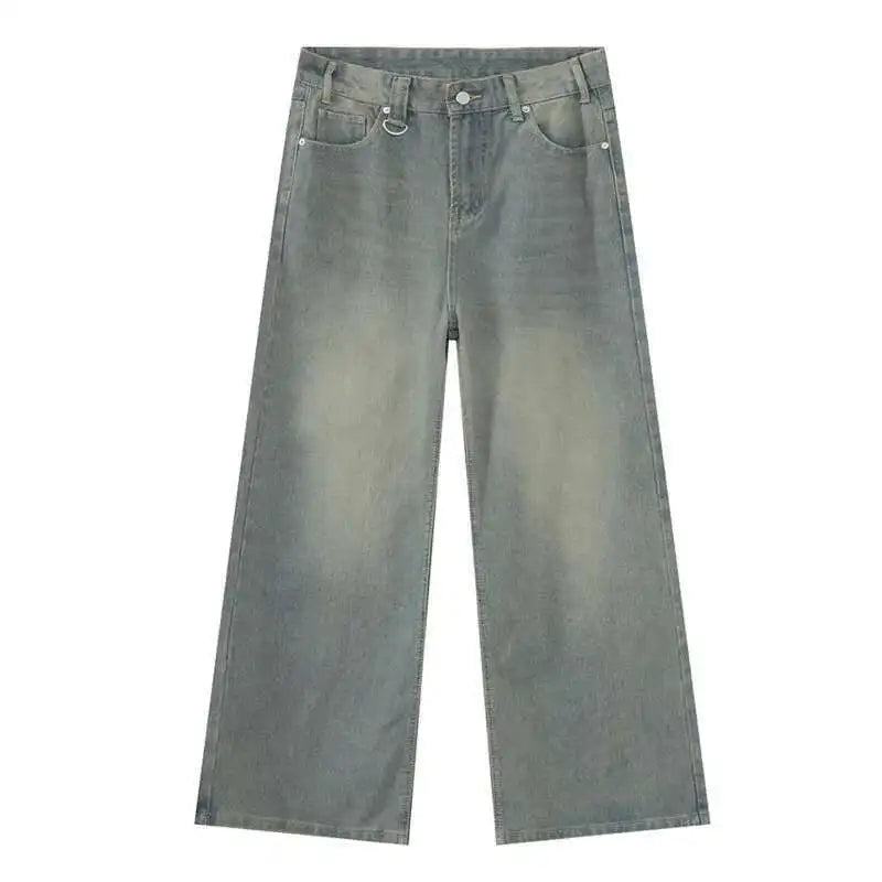Vintage Camouflage Men's Jeans Fashion Washed Casual Wide Leg Denim Pants Autumn Winter Loose Male Trousers Old Blue 9C354 voguable