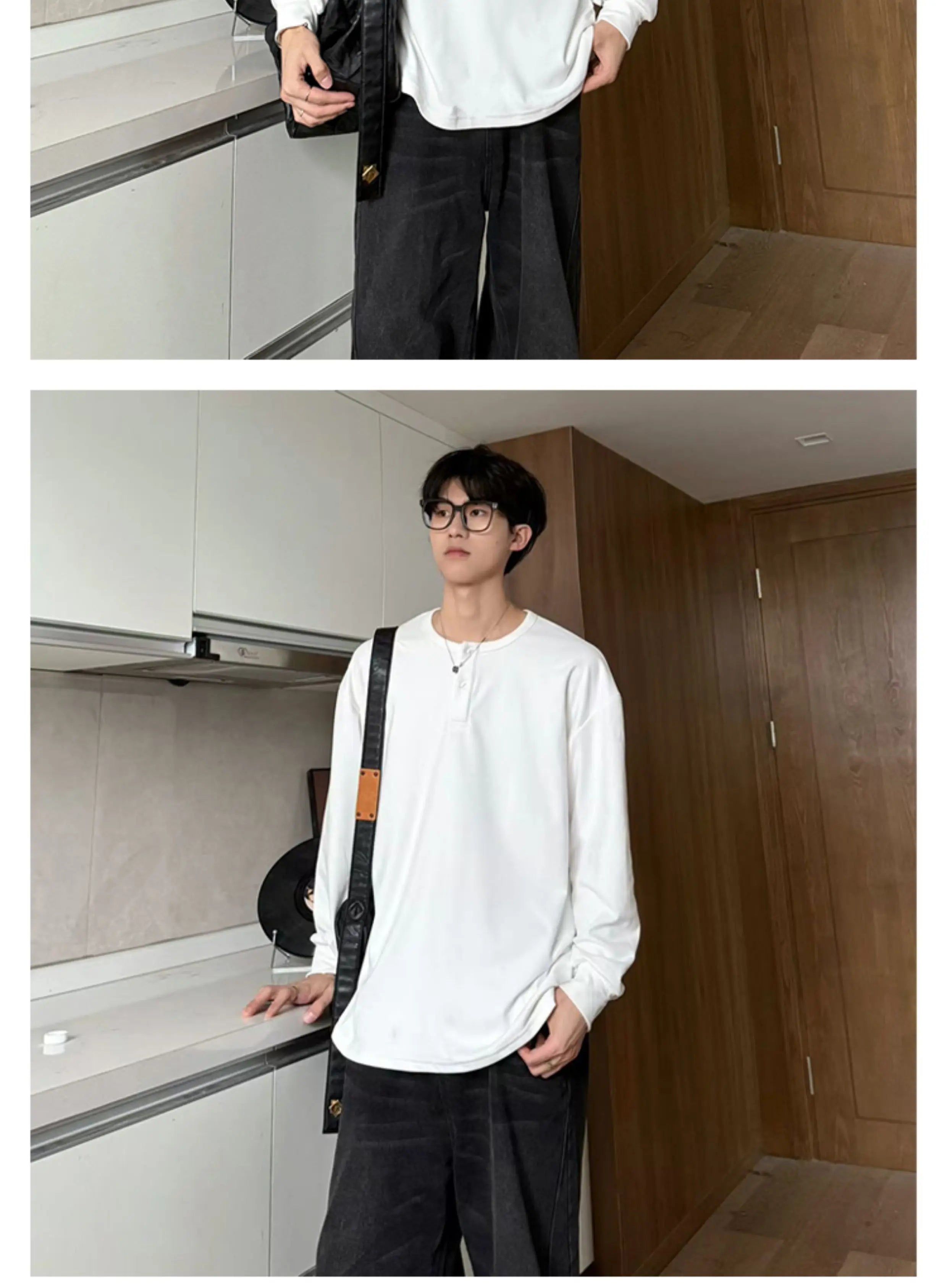 Warm Henry Collar Long Sleeve T shirt For Men Spring Autumn Casual Mens T-shirts Unisex Tee Tops Classic Clothes Men's T-Shirts voguable