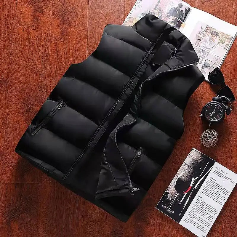 Mens Vest Jacket Warm Sleeveless Jackets Winter Waterproof Zipper Coat Autumn Stand-up Collar Casual Waistcoat Brand Clothing voguable