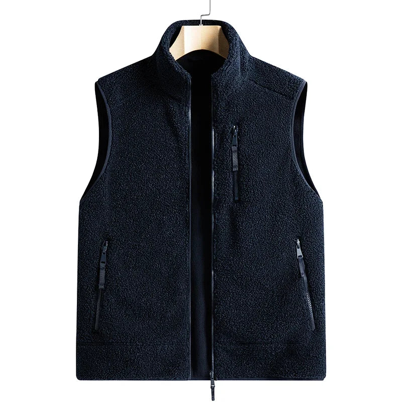 Outdoor Sleeveless Coats Vests Male Warm Cotton Waistcoat Autumn Jackets Thick Vests Man Classic  Lamb Cashmere Men Fleece Vest voguable