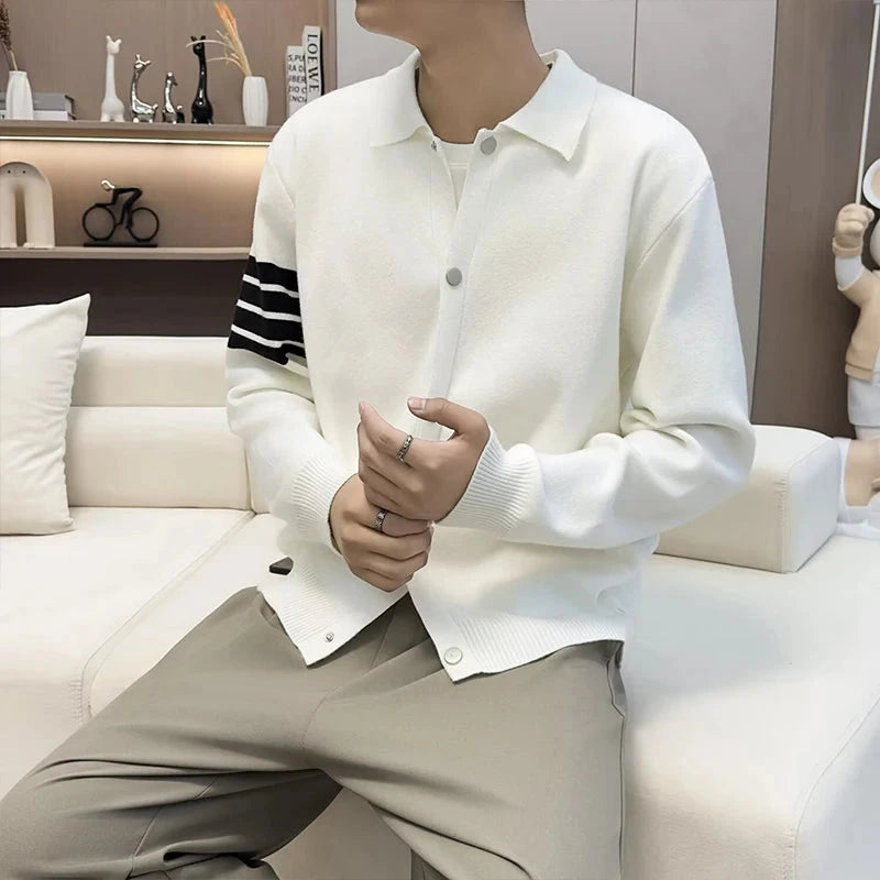 Japanese Retro Men's Cardigan Coats Light Luxury Knitted Lapel Long Sleeve Sweater Jacket Leisure Premium Quality Knitwear M-3XL voguable