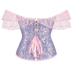Voguable Womens Bustier Overbust Corselet Lace Up Short Sleeve Sheer Corset Bluse Costume Crop Top voguable
