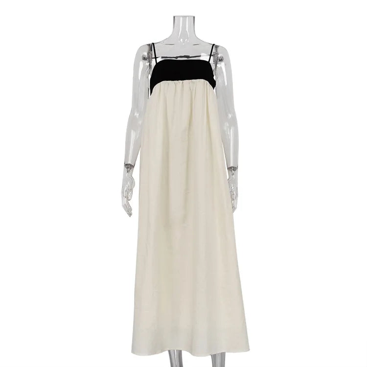 TARUXY Contrast Color Suspender Dress Women's Fashion Sexy Backless Long Ball Gown Dress Sleeveless Loose Female Holiday Clothes voguable