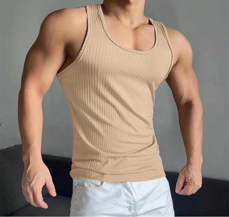 Men Tank Tops Solid Color Square Collar Sleeveless Fashion Male Vests Summer Streetwear 2025 Skinny Men Clothing S-3XL voguable