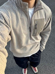 Voguable  Outdoor Half Zipper Fleece Sweatshirt Couple Style Stand Collar Wave Texture Thermal Casual Men's Women's Warm Cardigan Sweater voguable
