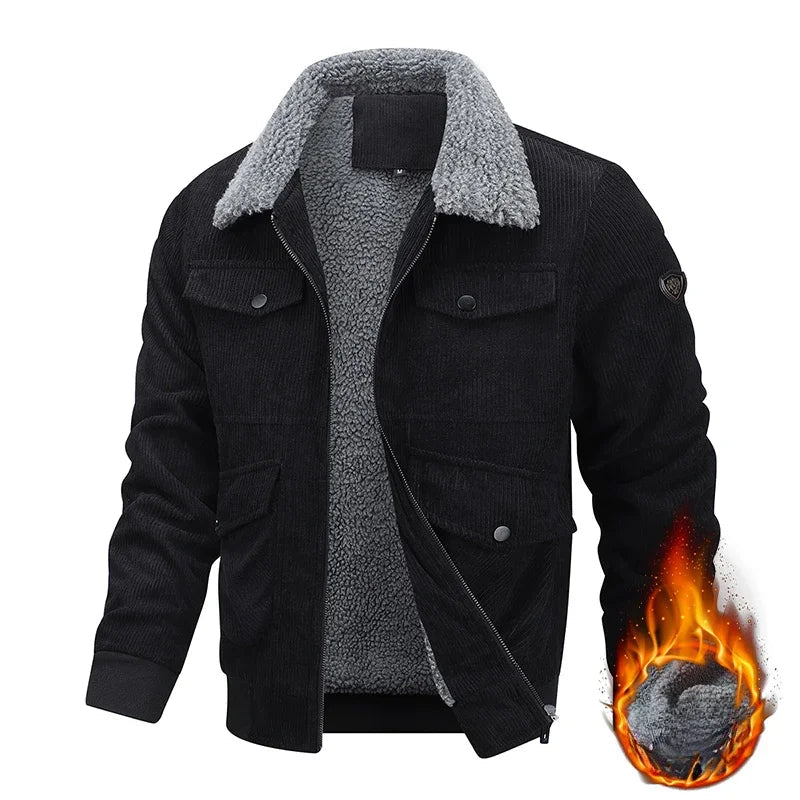Lamb Fleece Lining Motorcycle Men's Jacket Outdoor Winter Retro Washed Workwear Jacket Male Lapel Collar Warm Cotton Jacket voguable