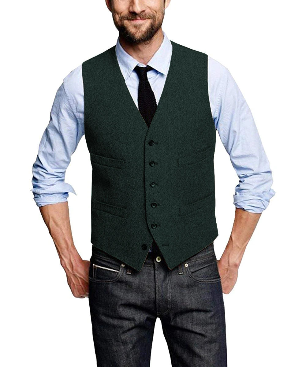 Men's Classic Vest Single Breasted Slim Fit Vintage Modern Waistcoat Casual Gilet Herringbone Wedding voguable