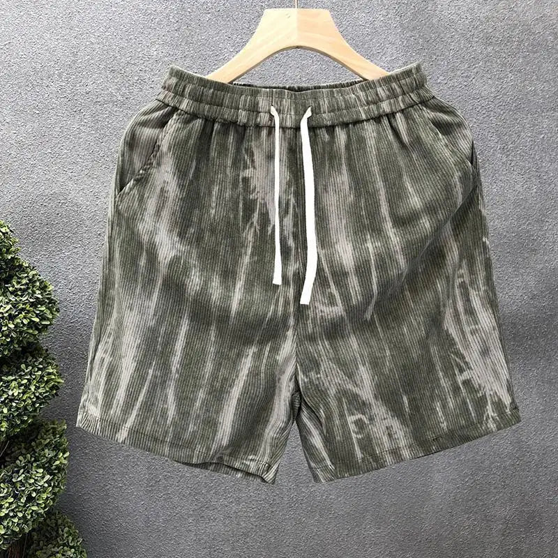 Men's Casual Tie-dye Shorts Loose Trend Oversized Corduroy Pocket Sports Cargo Street Shorts Drawstring Fashion Jogging Pants voguable