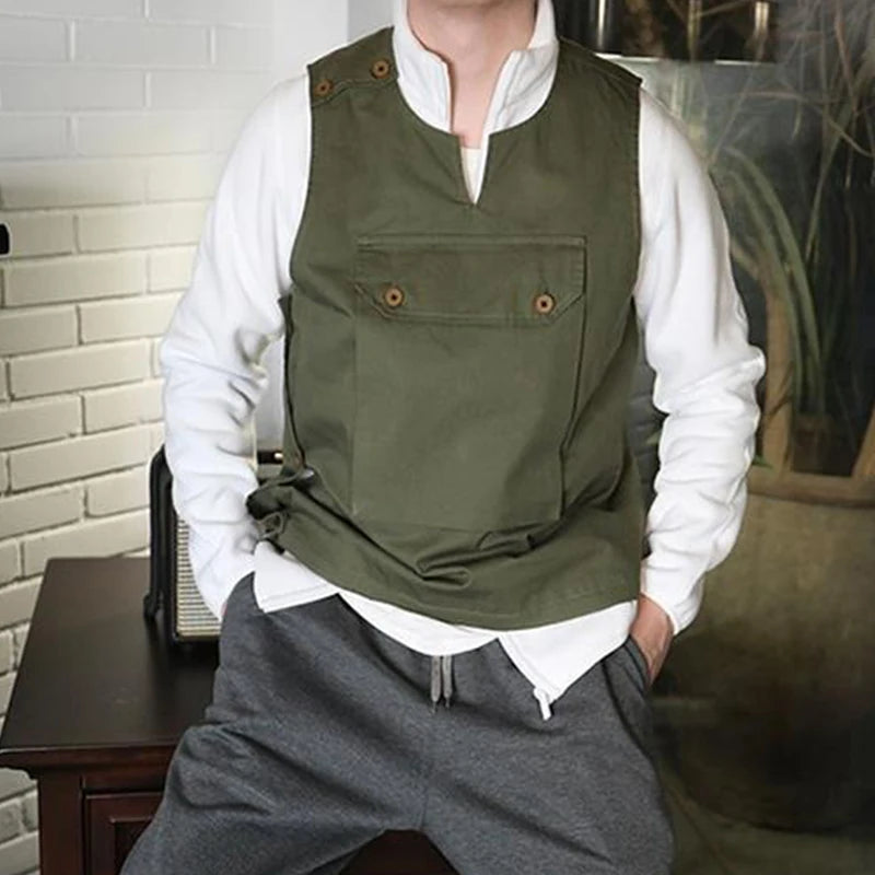 Voguable  Summer New Style Japanese Vest Retro Personality Black American Vest Men's Waistcoat Versatile Fashionable Solid Color Top Chic voguable