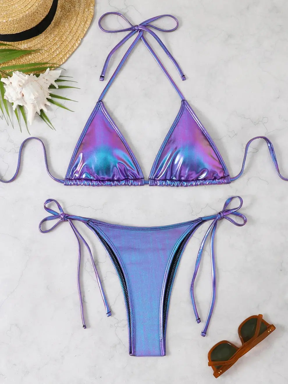 Voguable  Sexy Shiny Silver Bikini Set Women Push Up Micro Swimsuit  Brazilian Beach Bathing Suit Tie Side Thong Swimwear Biquini voguable
