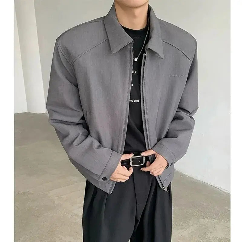 Black Short Autumn Suit Jacket Male College Preppy Wearing American Baseball Uniforms with High-end Shoulder Pad Jacket Chic voguable