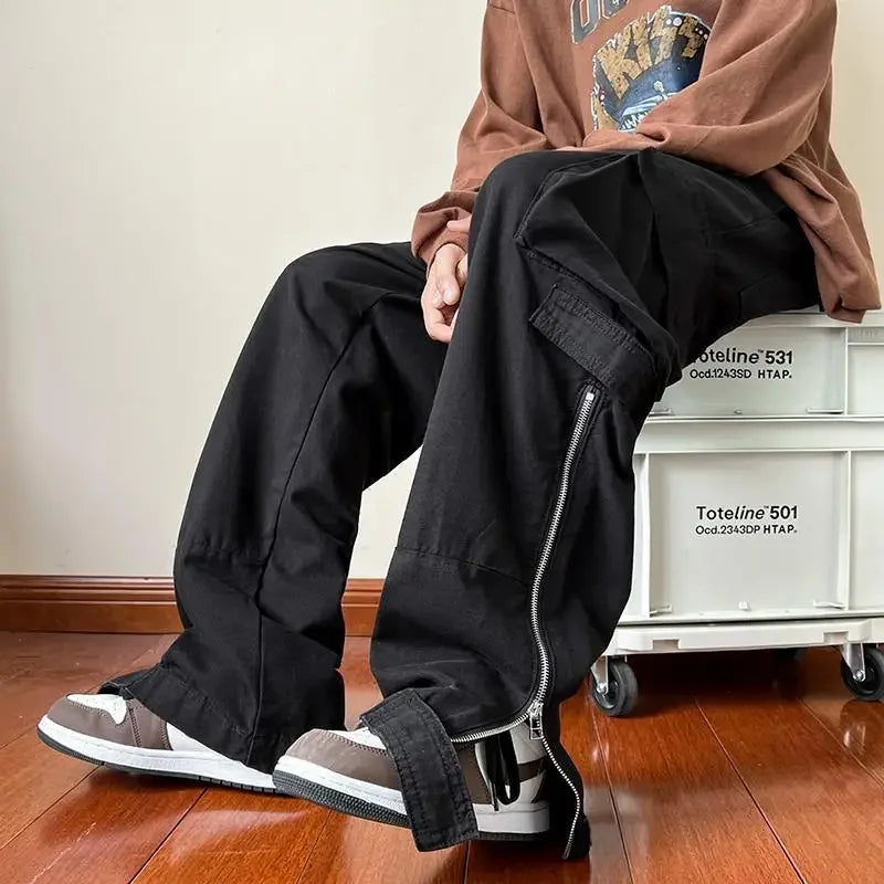 Voguable Zipper Cargo Pants Men Cotton White Cargo Trousers Male Hip Hop Streetwear Vintage Loose Casual Safari Style Pocket voguable