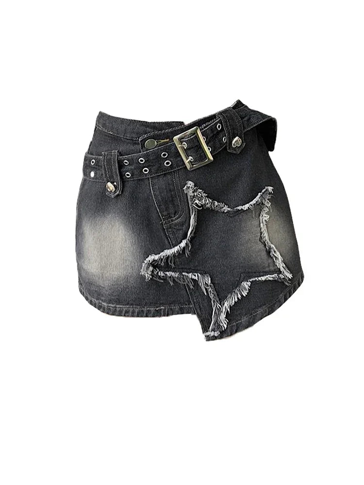 Voguable  2000s Sreetwear Clothes Summer Women Black Gothic Denim Skirts Harajuku Mini Jean Skirt Vintage Y2k Aesthetic Oversize Skirt voguable