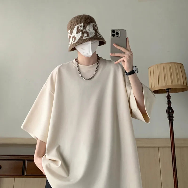 Summer T Shirt Men Oversize Fashion Casual Vintage T Shirt Men Streetwear Hip Hop Loose Short Sleeved T-shirt Mens Suede T Shirt voguable
