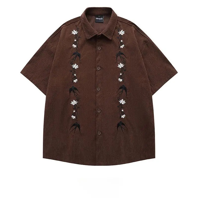 Voguable  Casual and Versatile Men's Retro Japanese Trendy Brand Short-sleeved Shirt Fashionable Casual Loose Cardigan voguable