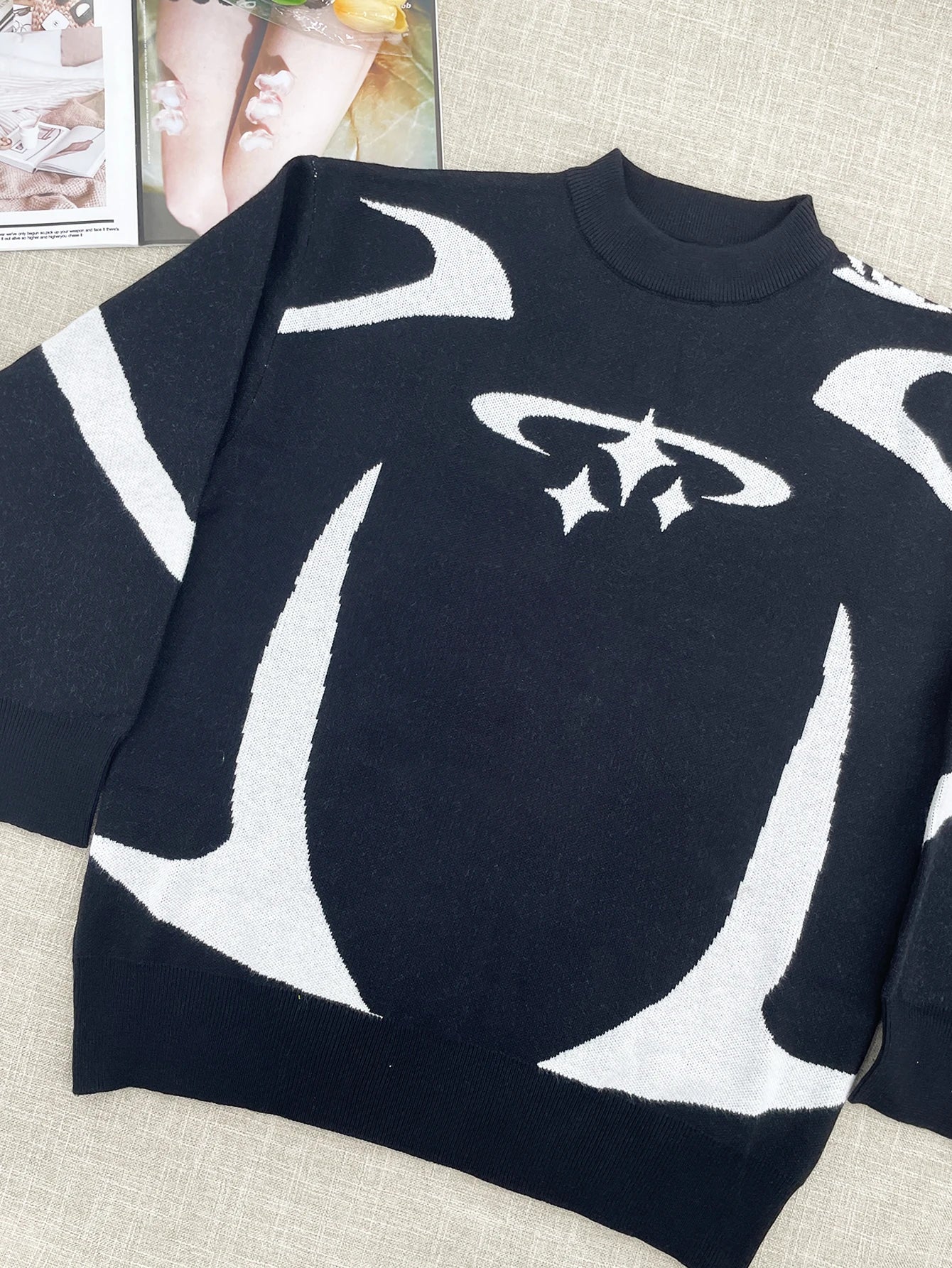 Y2k Men's Hip Hop Knitted Sweater Gothic Print Graphic Pullover 2024 Autumn Harajuku Streetwear Cotton Vintage Oversized Sweater voguable