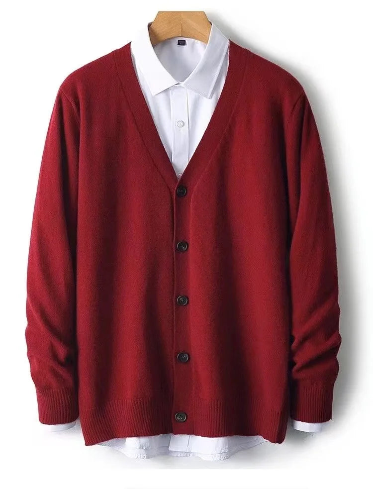 Autumn/Winter New Men's Business and Leisure V-neck Thin Knitted Cardigan Sweater Warm and Fashionable High Quality Knitted voguable