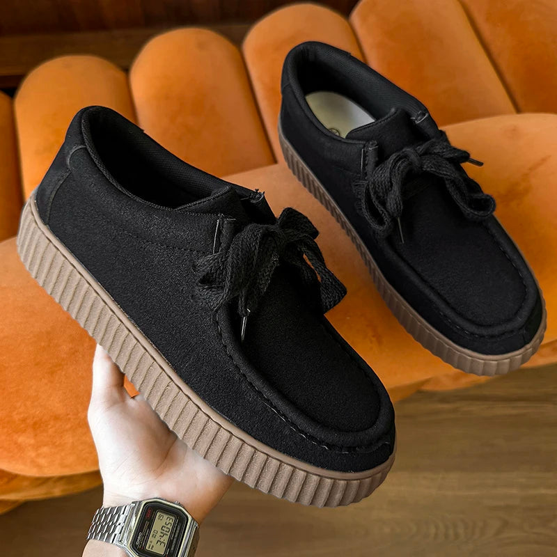 Voguable  Vintage Suede Derby Shoes Women Lace-up Flat Platform Loafers Lightweight Non-slip Office Casual All Season New voguable