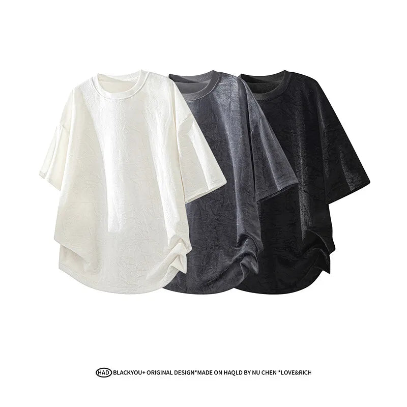 New Mens Loose Fit Round Neck Tshirt Soft Drape Fabric Short Sleeve Casual Top Trendy Streetwear Breathable Lightweight Tee Hot voguable
