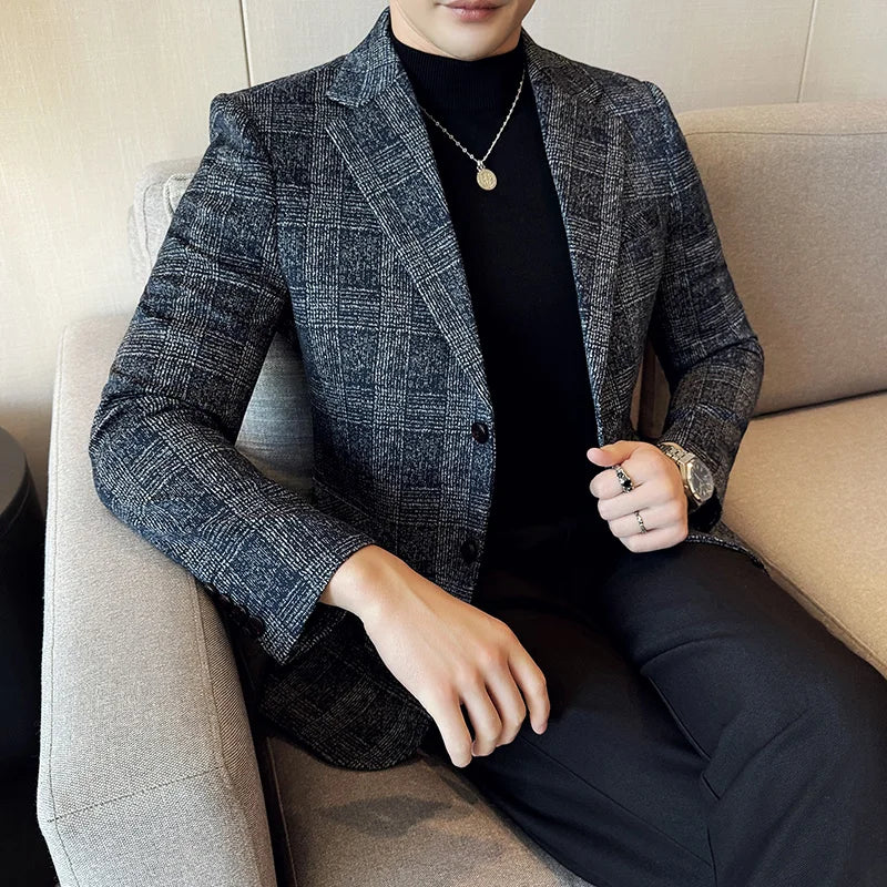 Voguable  Men's British Style Fashionable Luxury Suit Jacket High-quality Plaid Slim Fit Business Social Blazer Wedding Dress Party Jacket voguable