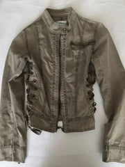Voguable  Y2K Vintage Brown Biker Jacket Women Lace Up Side Slim Fit Stand Collar Short Moto Coat Grunge Streetwear voguable