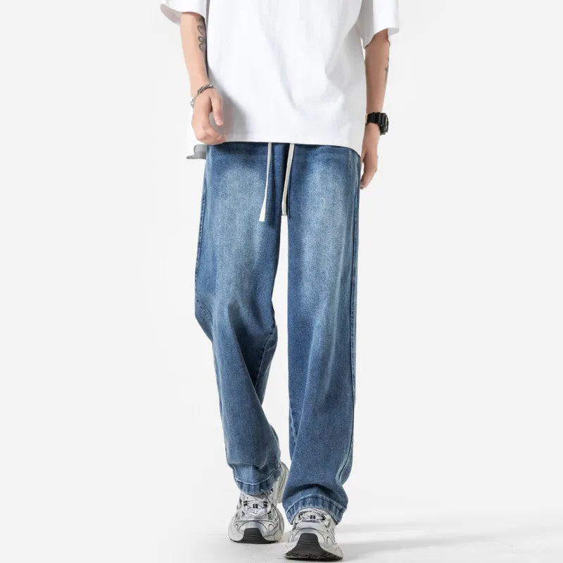 Summer Baggy Jeans Men Fashion Casual Straight Jeans Men Streetwear Hip-hop Loose Drawstring Vintage Jeans Mens Denim Trousers voguable