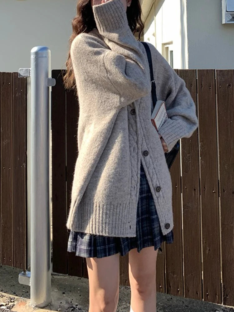 Slouchy Knit Cardigan Sweater for Women Comfy Cable-knit Button Up Sweater Jacket Female Autumn Winter Vintage Outfit voguable