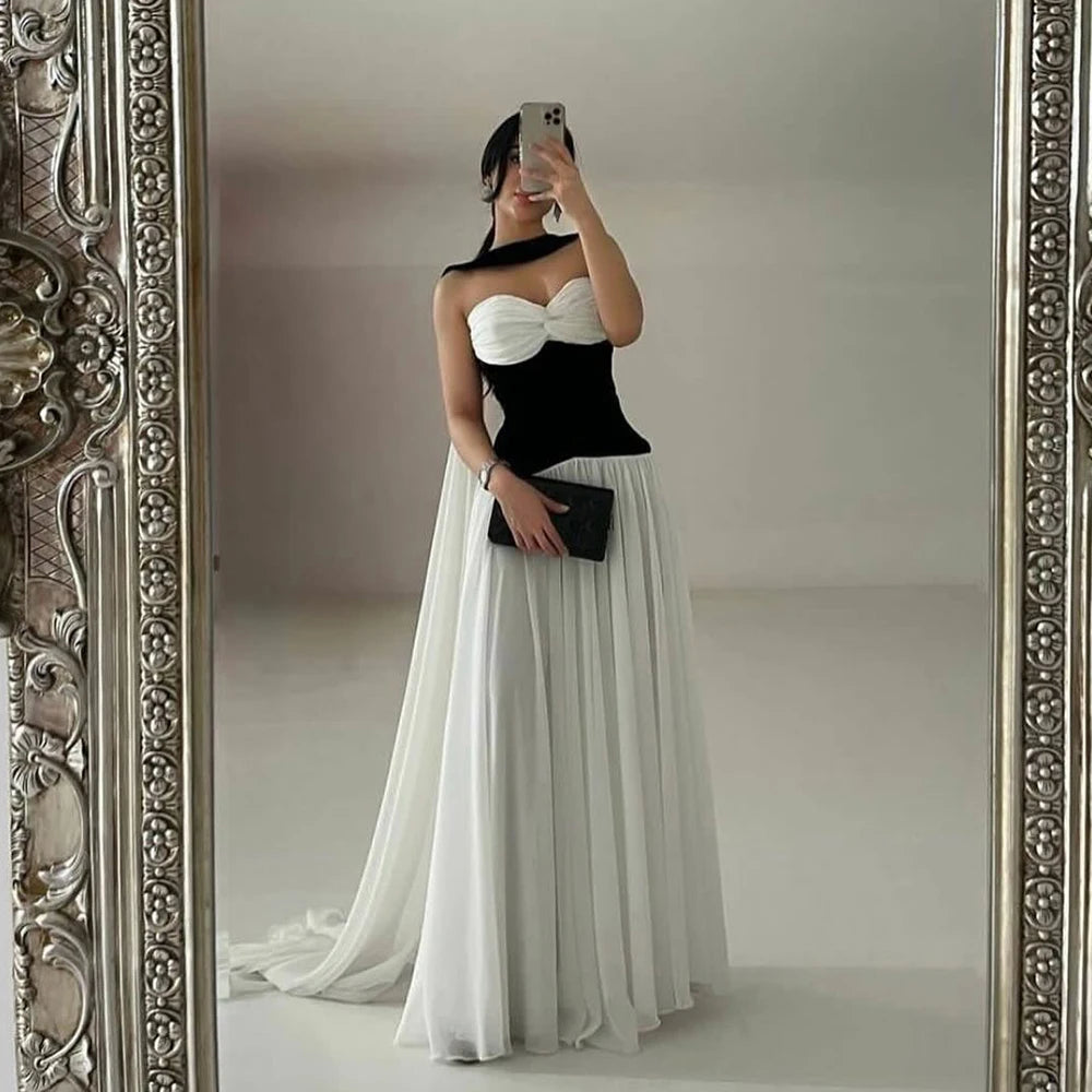 Customized Sexy Strapless Evening Dress Special Occasions Elegant Cape Floor Length Pleated Sleeveless Party Dress voguable