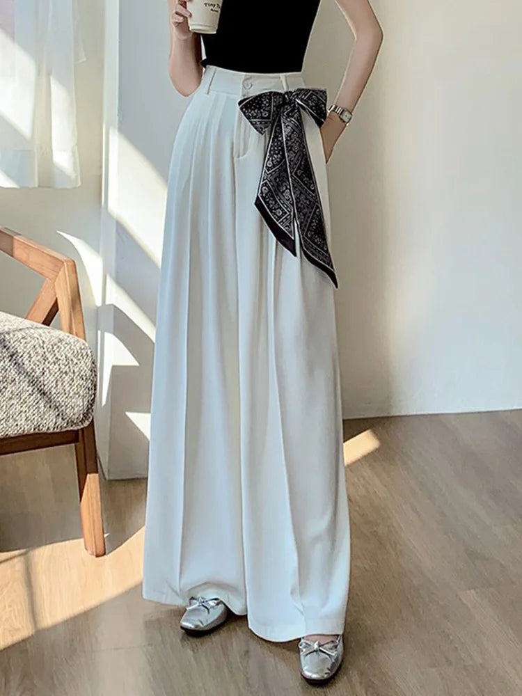 Chic Lace Up Suit Wide Leg Pant Women Elegant Loose High Waist Bow Trousers Korean Fashion Female Casual Sweet Pants New voguable