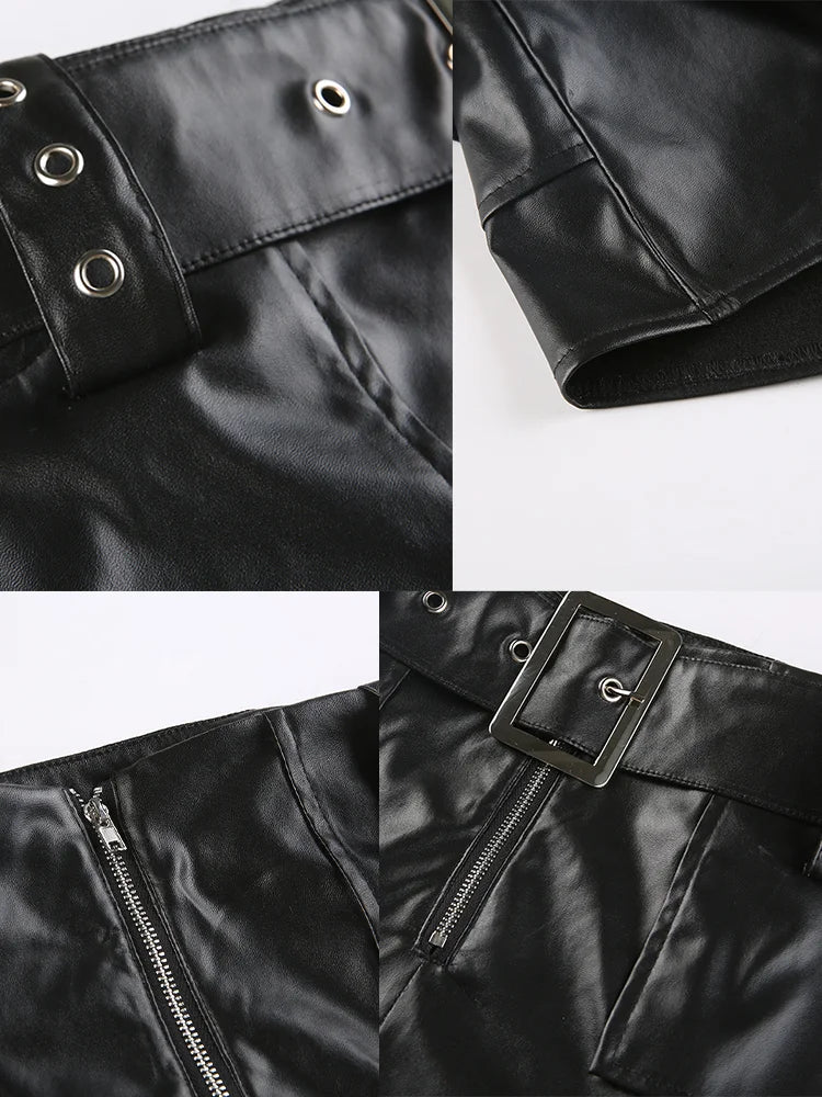 Voguable Vintage Leather Skirts Belt Y2K Women'S Low Waist Mini Skirt Fashion Streetwear PU Straight Skirt 90s Punk Sexy Summer voguable