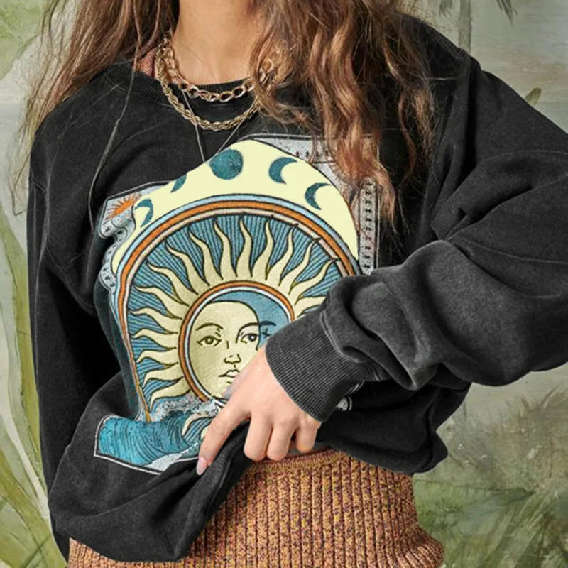 Women Sweatshirt Fashion Print Spring Autumn Cotton Loose Hoodies Casual Streetwear Long Sleeve Female O-neck Pullovers voguable