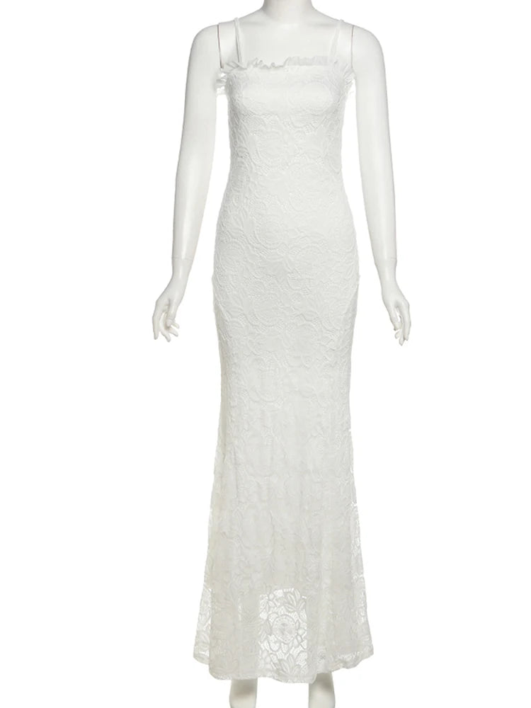 Off Shoulder Backless Sexy Dress Women Jacquard Patchwork Spaghetti Strap Ruffles Low-Neck Evening Prom Party Outfits voguable