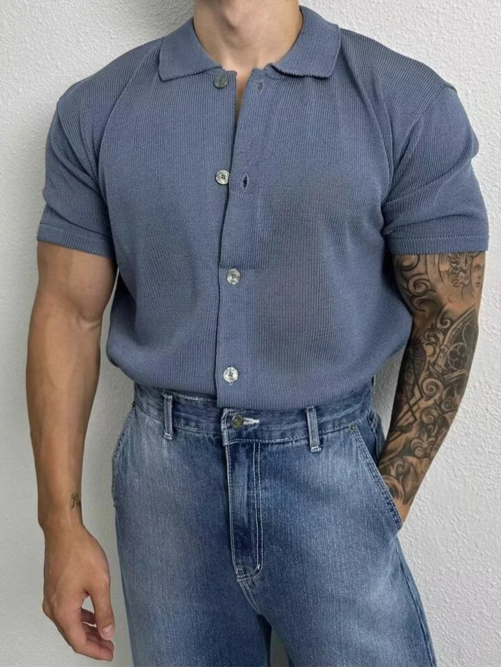 Voguable  American Style Hard Man Silk Cotton Ice Silk Knitted Short Sleeve  Shirt Breathable Muscle Men Slim Fit Summer T-Shirt voguable