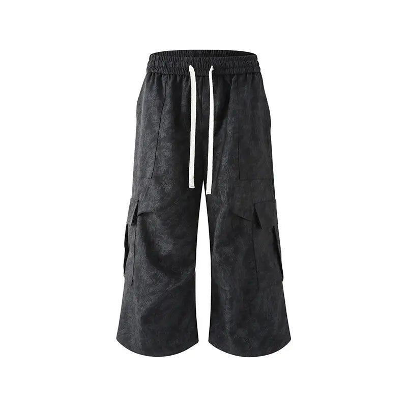 Summer Casual Pants Men Fashion Retro Black Cargo Pants Men Streetwear Hip-hop Loose Tie Dye Pants Man Cropped Trousers voguable
