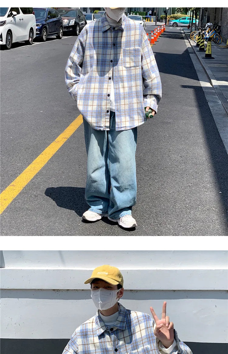 Loose Long Sve Plaid irt Men's Casual Sle Spring Autumn Harajuku Faion Couple Outerwear Comfortable Breathable voguable