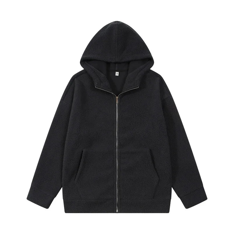 Autumn Winter KPOP Fashion Solid Sweatshirt Harajuku All Match Tops Loose Casual Outerwear Ropa Hombre Cardigan Zipper Hooded voguable