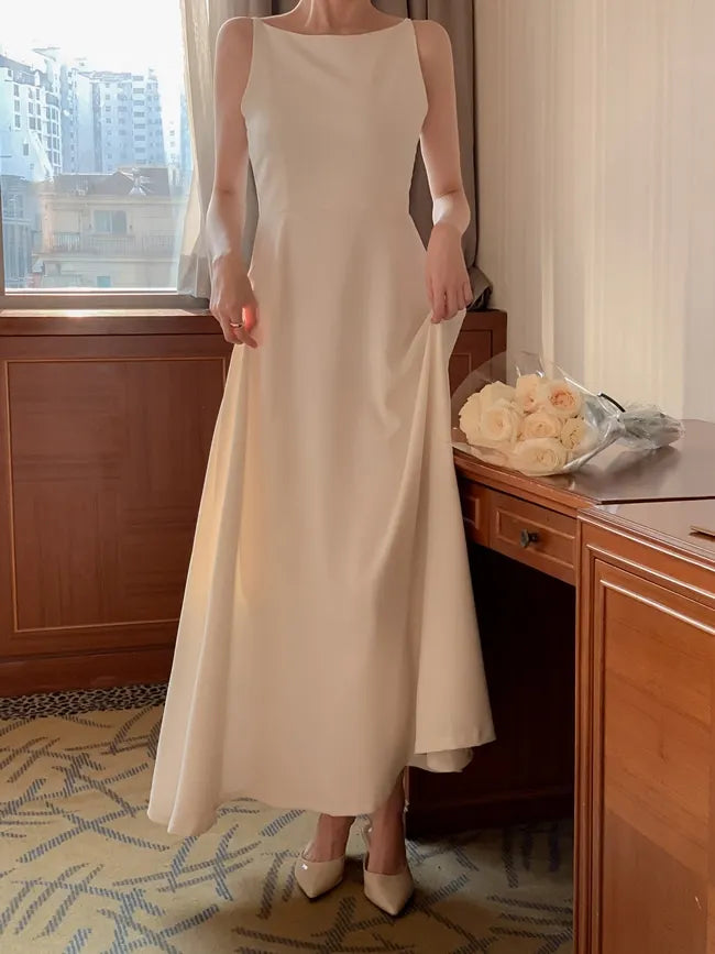 Korea Evening Party Long White Dress Elegant Solid Sleeveless Strap A Line Dress Beach Women One Piece Backless Black Dress 2024 voguable