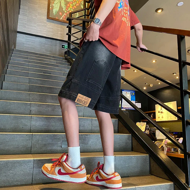 Voguable Stylish High Street Original Personality Denim Shorts Jeans Men's Summer Fashion Casual Denim Five-pointed Pants voguable