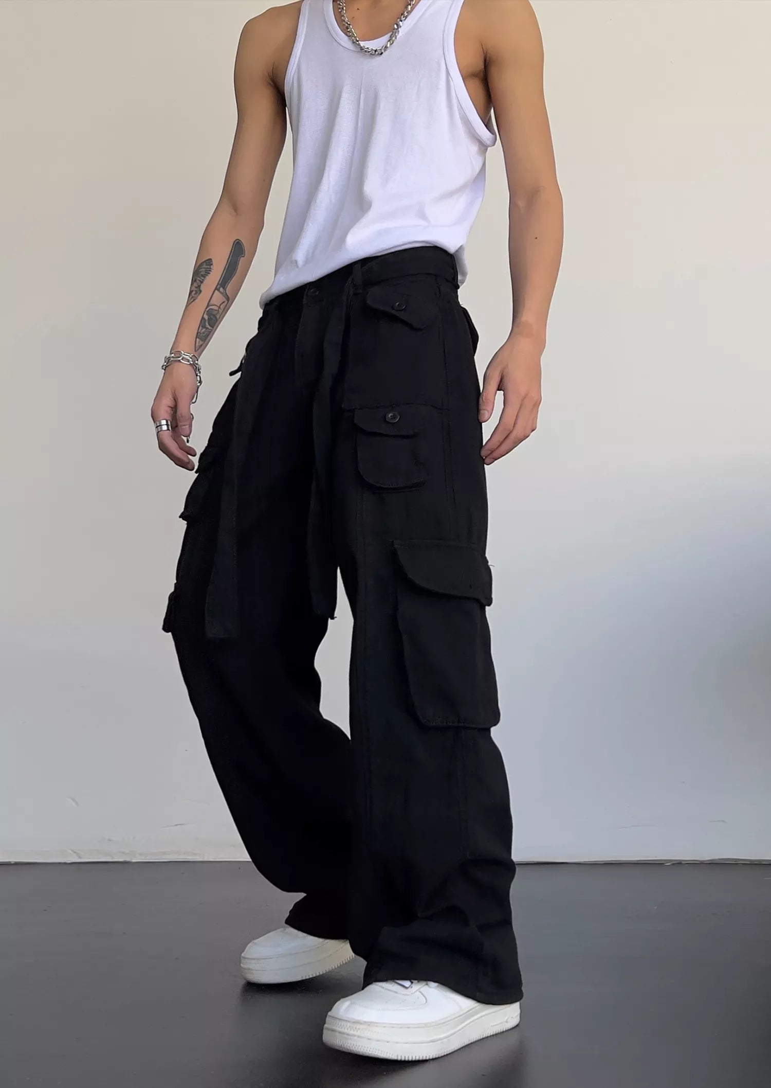 High street retro casual large pocket overalls men's and women's new summer high waist loose straight tube draped wide leg pants voguable