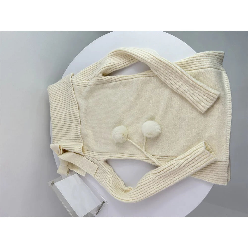 Voguable Autumn Winter Woman Kawaii Sweet 2 Piece Set Off Shoulder Bow Knitted Tops + Mini Cake Skirt Female Korean Fashion Casual Suits voguable