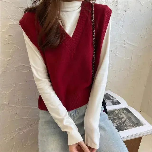 Women's Sweater Yellow Vest Short Knit Tops for Woman Green Crop V-neck Korean Style Winter Thermal Blouse Tall Long Sleeve Warm voguable