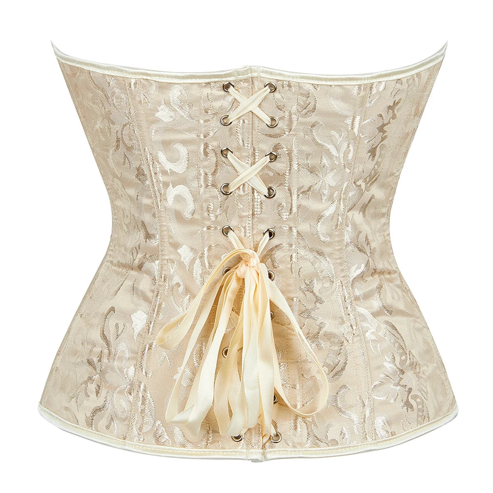 Voguable Overbust Corset Jacquard Floral Black White Pink Blue Korset Fish Boned Gothic Bustier Top Front Busk Clothing Gorset voguable