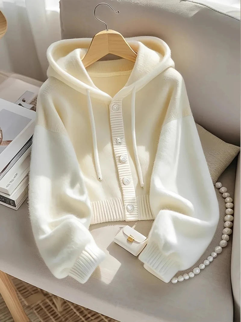 Casual Japan Hooded Cardigan Sweaters Women Lazy Wind Patchwork Knitted Coat Vintage Sweet Long Sleeve High Quality Tops voguable