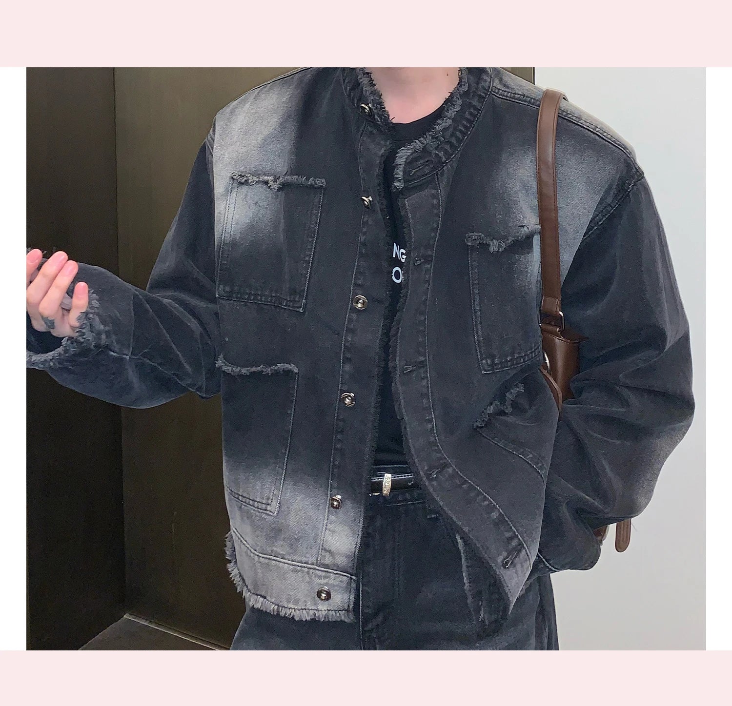 Men's Casual Washed Denim Jacket Streetwear Ripped Stand Collar Texture Korean Harajuku Retro Long Sleeve Luxury Coat