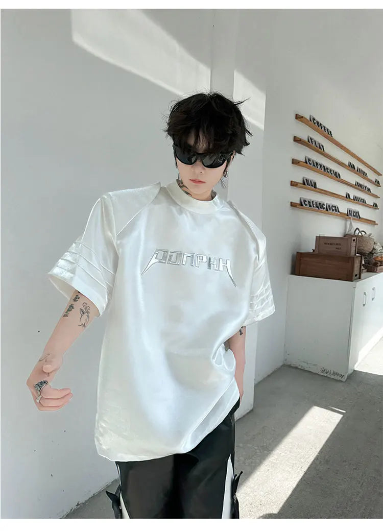 Voguable  Stylish Street Letter Splicing Design Short Sleeve Tops Men's Personality Shoulder Pad Original Handsome T Shirts voguable