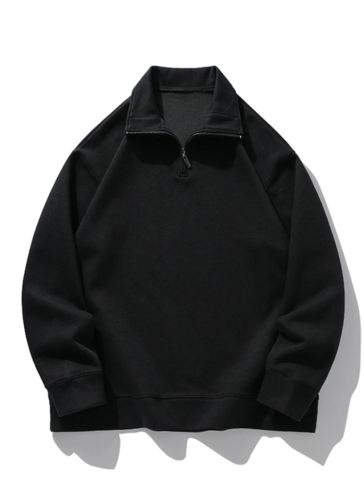 Autumn New Hoodies Men Korean Fashion 320G Heavy Cotton Long Sleeved Half Zip-Up Sweatshirts voguable
