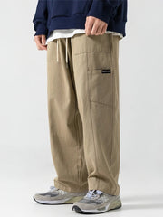 Voguable  100% Cotton Casual Straight Cargo Pants Men Loose Wide Leg Long Trousers Korean Popular Clothes New voguable