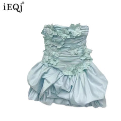 Fashion Folds Dress Women's Sleeveless Strapless High Waist Slim A Line Dresses 2025 Summer New Tide 3QW1366 voguable