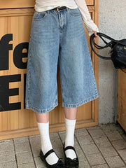 Voguable 2024 Couple Streetwear Vintage Wide Leg Shorts Women Retro Oversize Denim Shorts Summer Man High Waist Loose Casual Short Jeans voguable