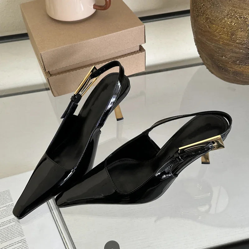 Voguable  Street Style Sexy Pointed Toe Metal Buckle Strap Women Pumps Stripper Sandals  Slingback High Heels Female Shoes voguable